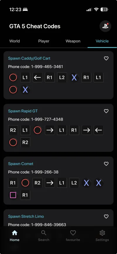 Search GTA Cheat Codes